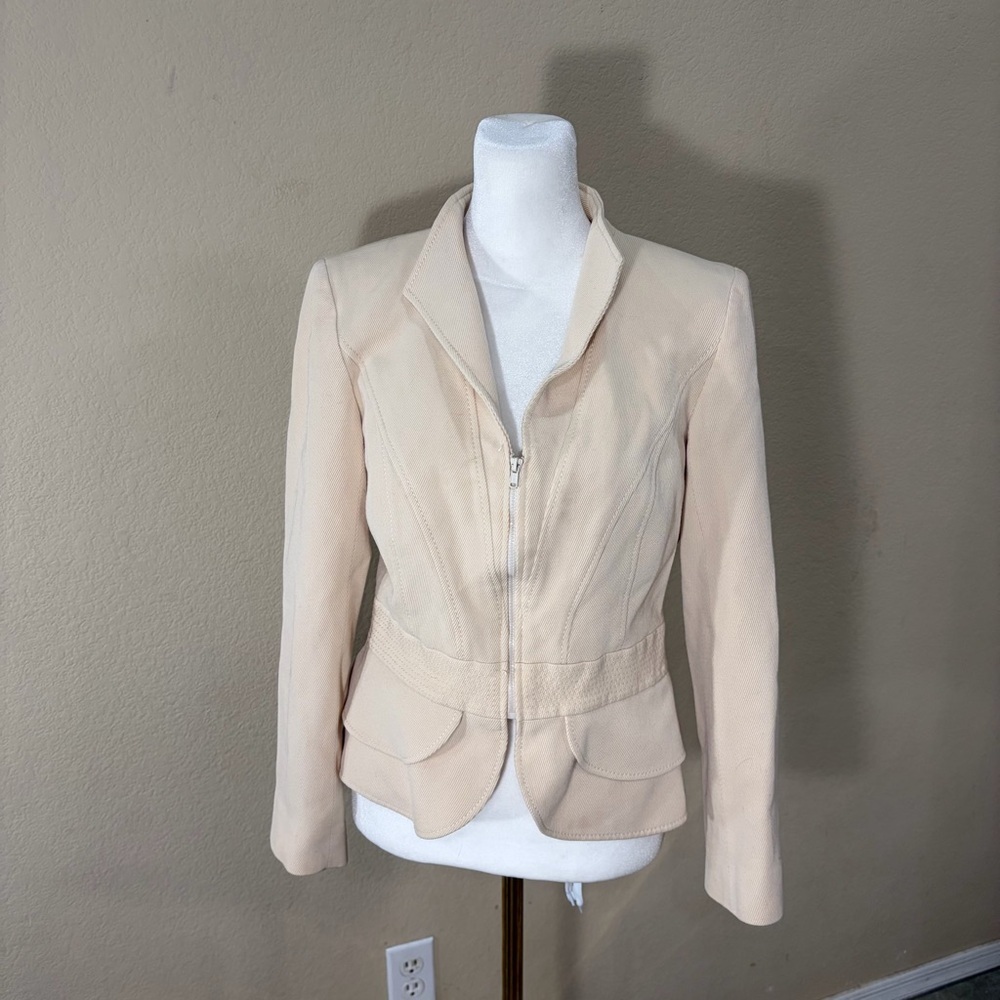 Valentino 100% Wool Blazer Jacket Beige Knit Women's Sz 8 Quiet Luxury Classic